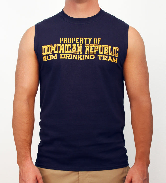 Hot Penguin Ltd. Property of Dominican Republic Drinking Team sleeveless shirt for men. Dominican Republic Collection - Hot Penguin, Ltd.