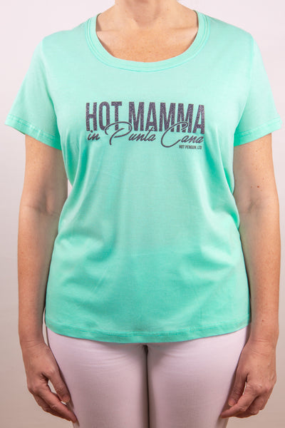 Hot Mamma in Punta Cana t-shirt for women in aqua green